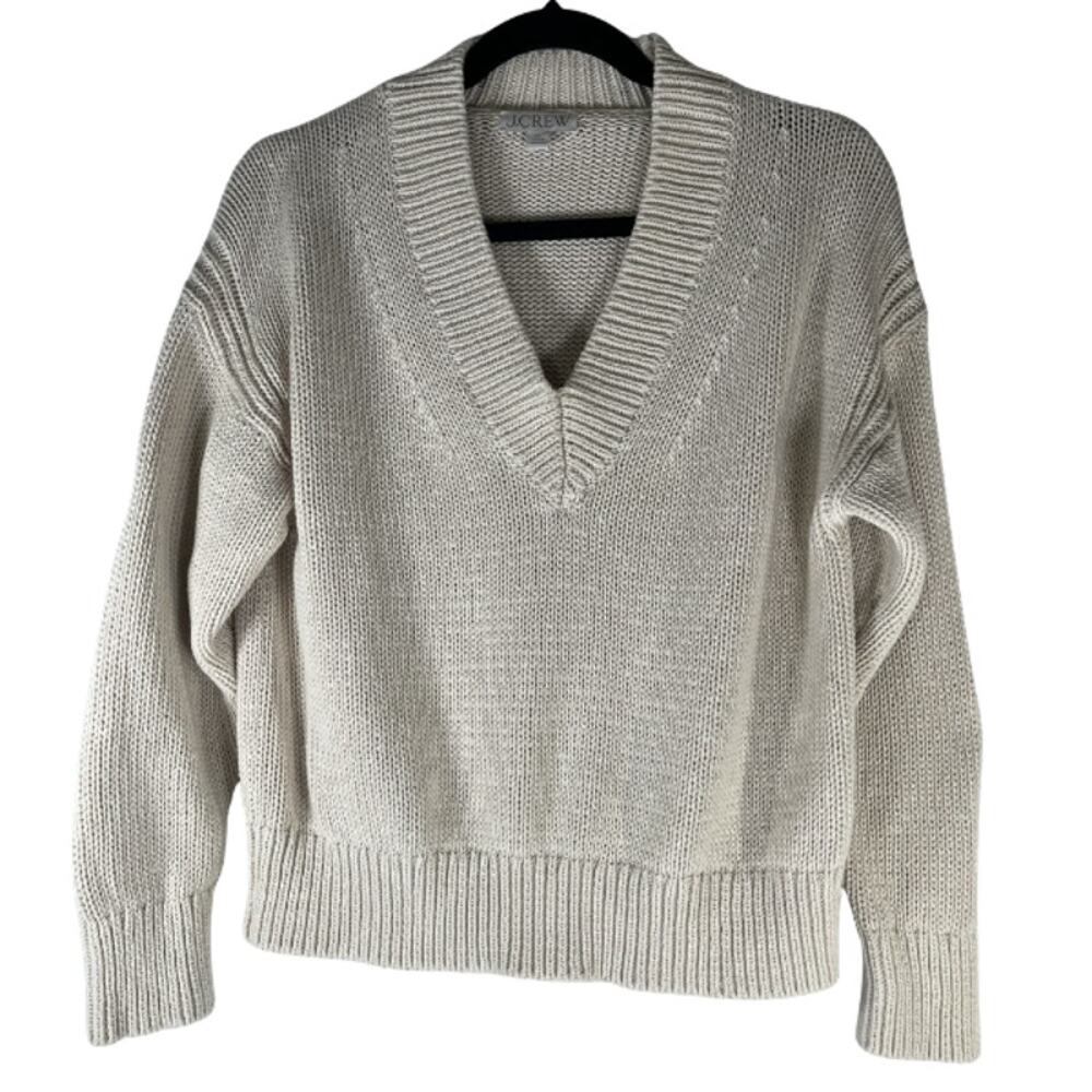 J.Crew Beige Chunky Knit Relaxed V-Neck Sweater XS